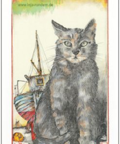 Der Hafenmeister (Katze vor Fischerboot) – Ole West – Taurus Kunstkarten