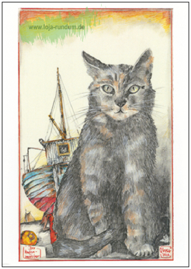 Der Hafenmeister (Katze vor Fischerboot) – Ole West – Taurus Kunstkarten