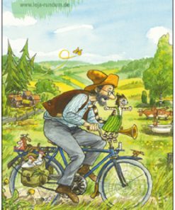 Pettersson auf Fahrrad/ Pettson cyklar – Pettersson und Findus  – TAURUS Kunstkarten