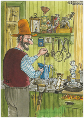 Pettersson mit Findus in der Küche – Pettersson und Findus – TAURUS Kunstkarten