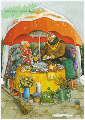 Frauen frühstücken im Regen – Nr. 82 – TAURUS Kunstkarten