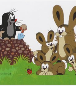 Maulwurf auf Maulwurfshügel mit Hasenfamilie (Der kleine Maulwurf)  – TAURUS Kunstkarten