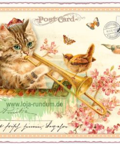 KATZE MIT POSAUNE (QUER)- Edition Tausendschön PK957