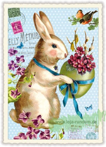 HASE MIT BLUMEN (O.T.) „OSTERN“ (HOCH)- Edition Tausendschön PK990