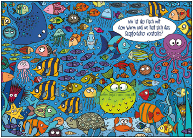 Wo ist der Fisch mit dem Wurm und wo das Seepferdchen?- TAURUS Kunstkarten