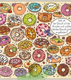 Wo ist der Donut mit der Kirsche und welche beiden Donuts sind angebissen?- TAURUS Kunstkarten